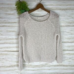 Blue Bird Oatmeal Beige Open Knit Beachy Sweater